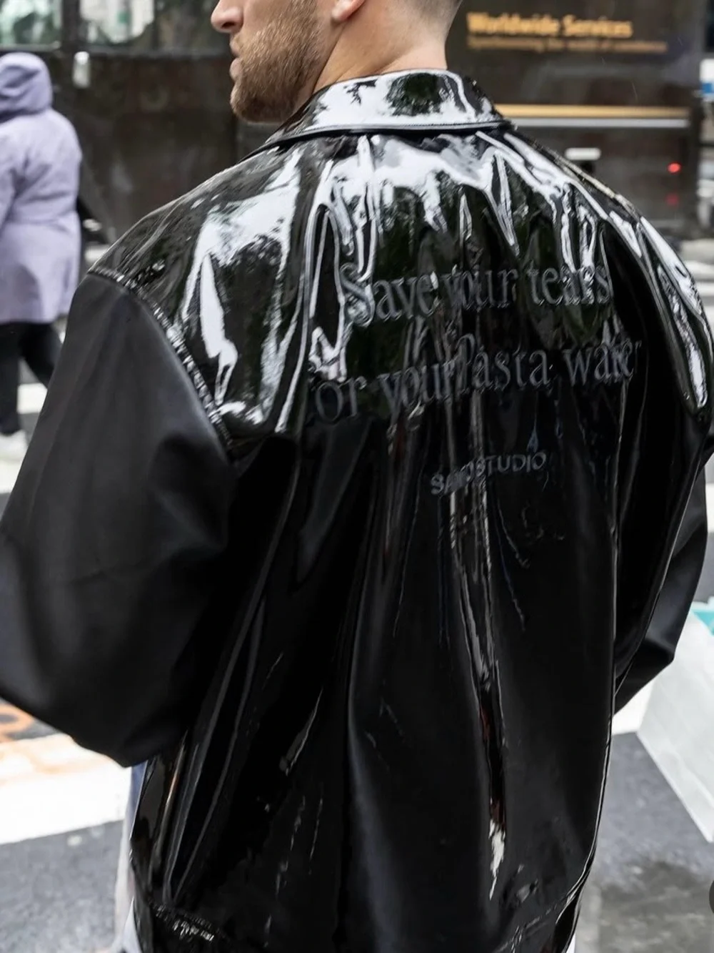 Men’s Black Patent Leather Jacket. Unisex. Size L. NWOT. Rare. So rad
